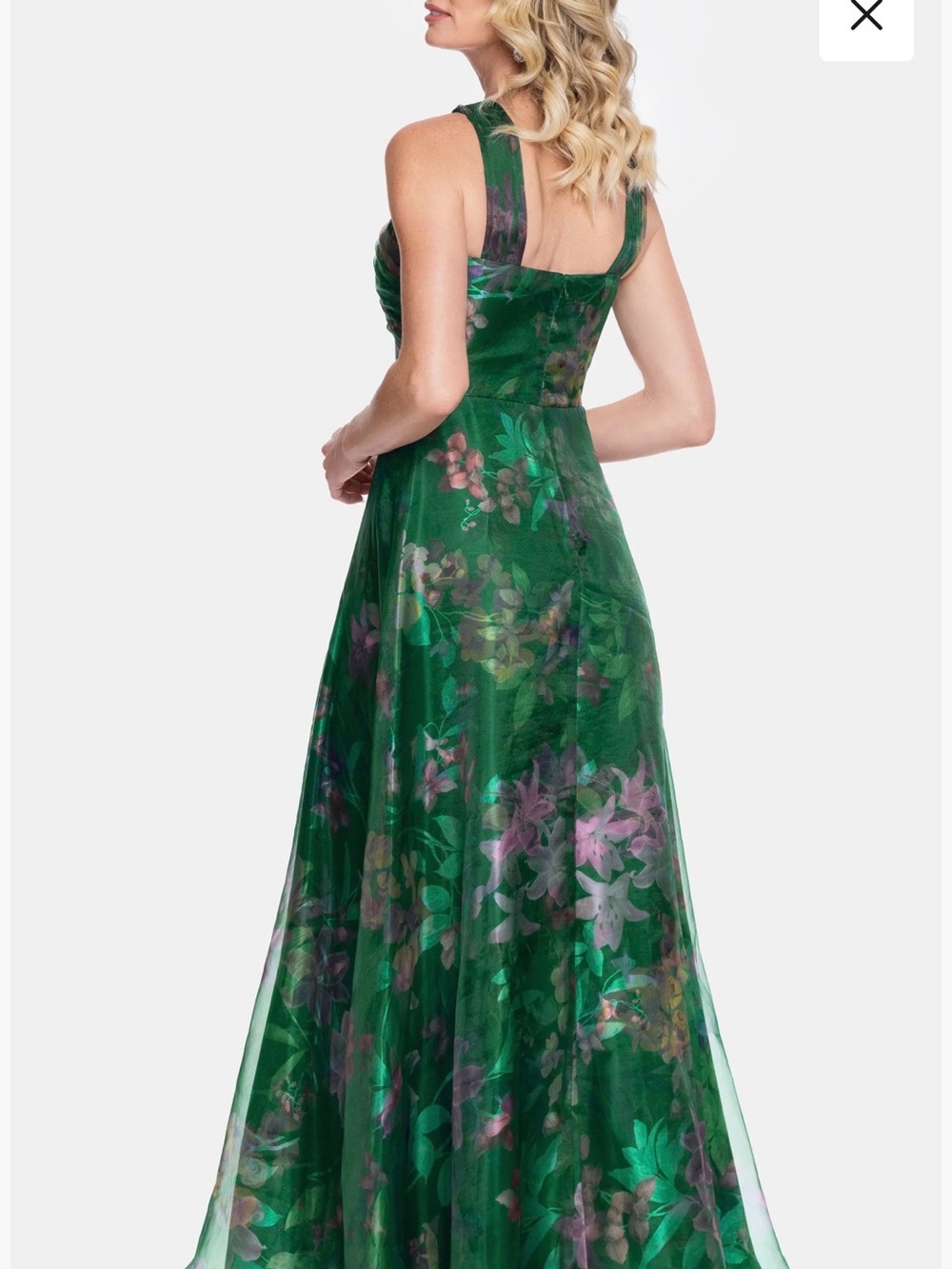 Betsy & Adam Floral Print Organza Sleeveless Gown - Picture 3 of 8